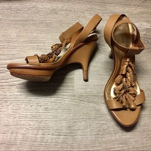 Anthro Leifsdottir Tan Tassle Heels Size 37 US 6.5